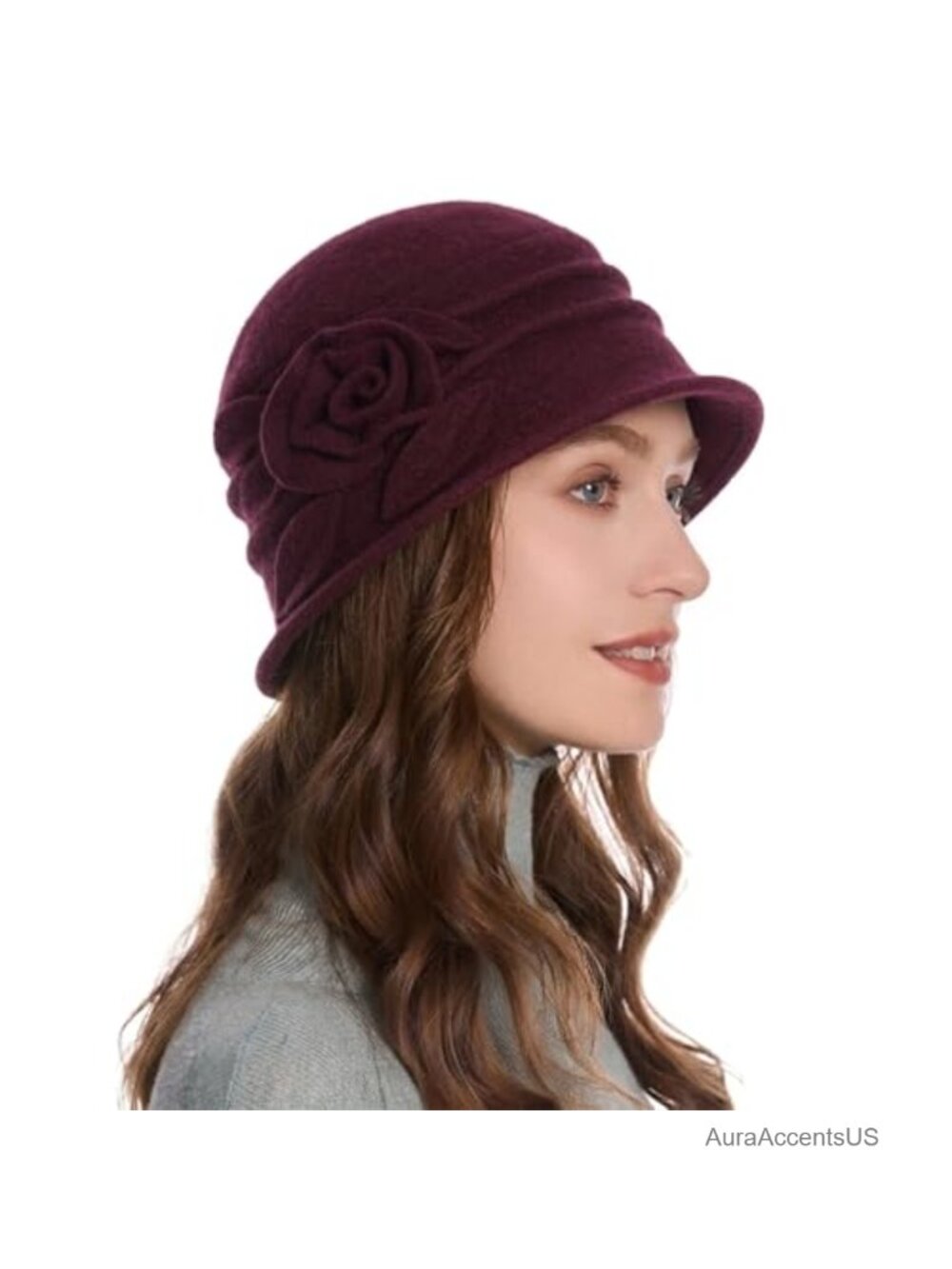 ZLYC Women Wool Blend Cloche Bucket Hat Vintage Winter Flower Accent